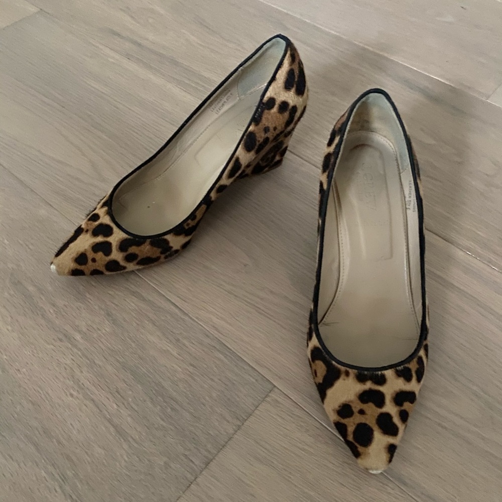 J Crew leopard pony hair heels size 7.5